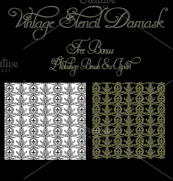 Vintage Stencil Damask Clipart Set in Illustrations - product preview 3