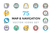 75 Maps and Navigation Vector Icons 