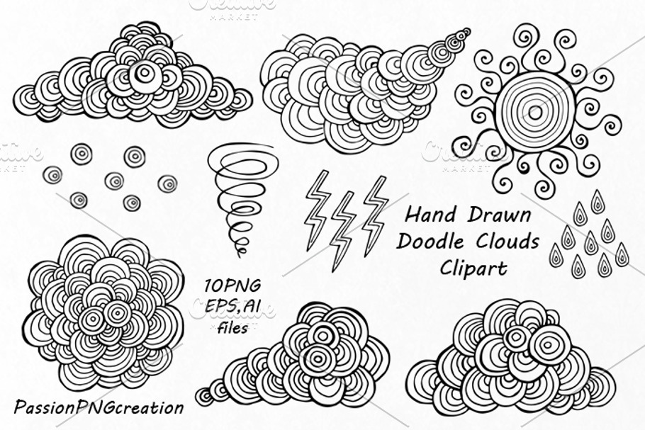 Hand drawn Doodle Clouds Clipart