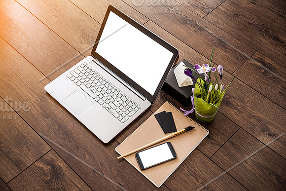 3 photos of Workspace with Laptop in Mobile & Web Mockups - product preview 2