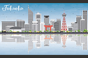 Fukuoka Skyline with Gray Landmarks