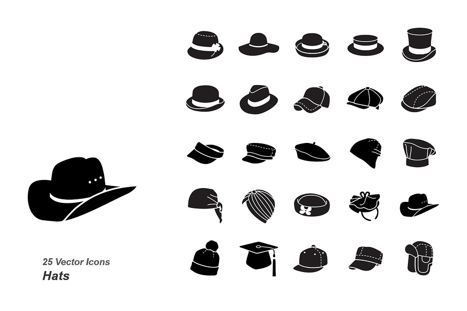 Hats glyph vector icons in Glyph Icons - product preview 8