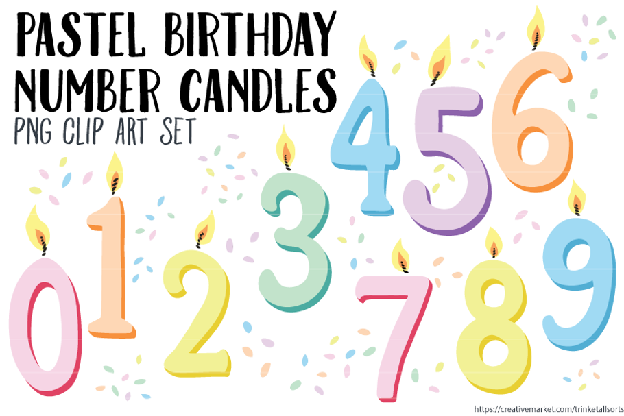 Pastel Number Candles Clip Art PNG