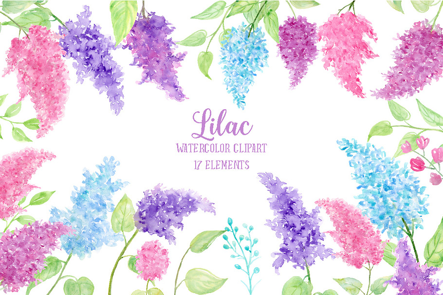 Watercolor Clipart Lilac Flowers in Illustrations - product preview 8