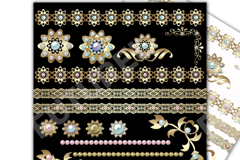 50% OFF SALE Gold and Pearls clipart in Objects - product preview 8