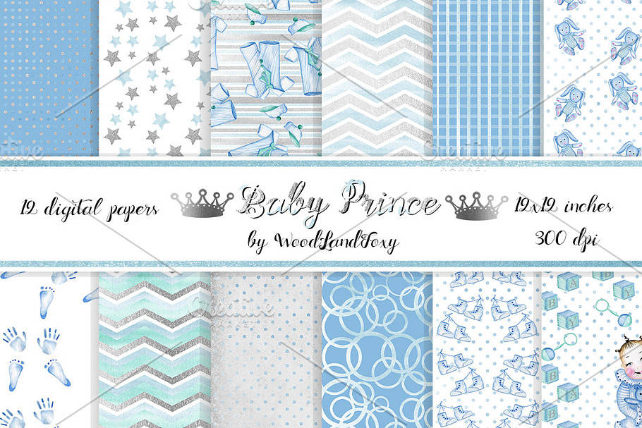 Baby Boy digital paper,vintage style in Illustrations - product preview 8