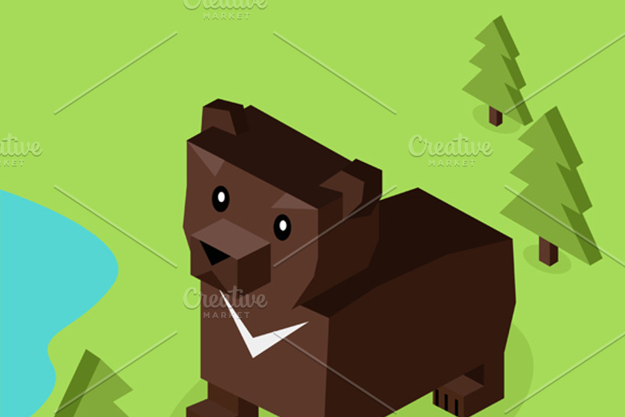 Wild Animal Bear Isometric 3d Design in Illustrations - product preview 8