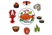 Seafood, fish and condiment elements