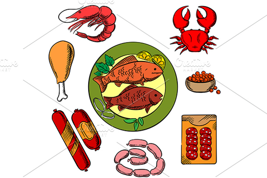 Seafood, chicken and meat food in Graphics - product preview 8