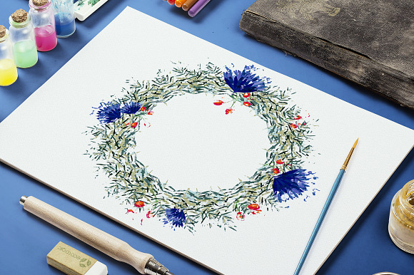 Watercolor floral wreath in Illustrations - product preview 5