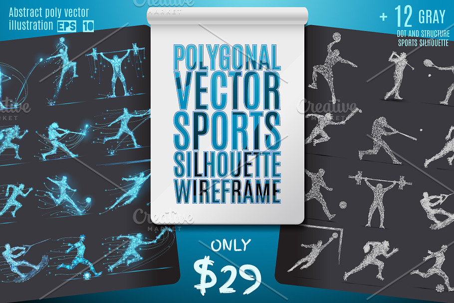 Polygonal Sports Silhoette Wireframe in Graphics - product preview 8