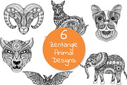 6 unique animal zentangle-inspired