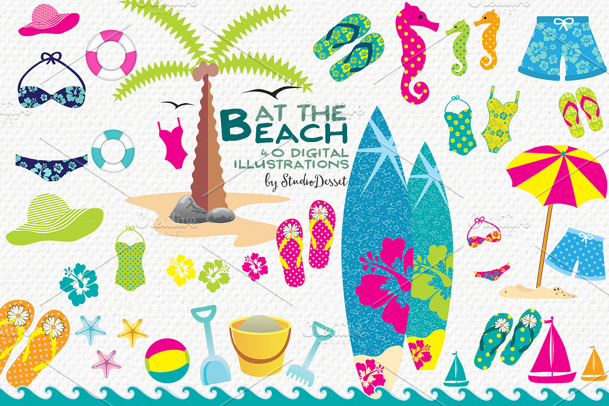 At the Beach - Summer Cliparts in Illustrations - product preview 8