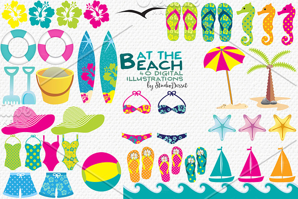 At the Beach - Summer Cliparts in Illustrations - product preview 1