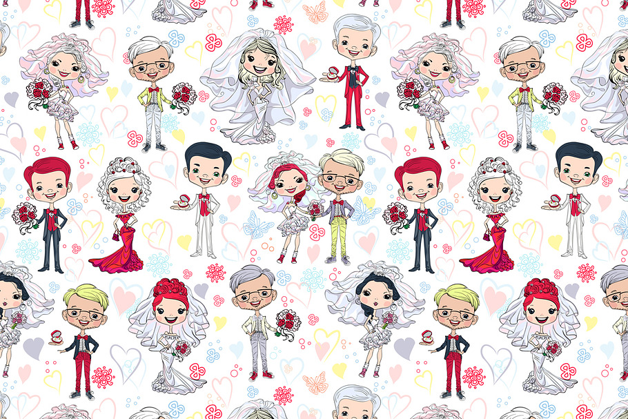 Seamless patter with bride and groom in Illustrations - product preview 8
