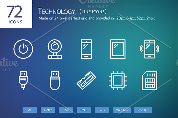 72 Technology Line Icons