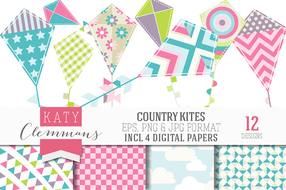 COUNTRY KITES clip art & papers