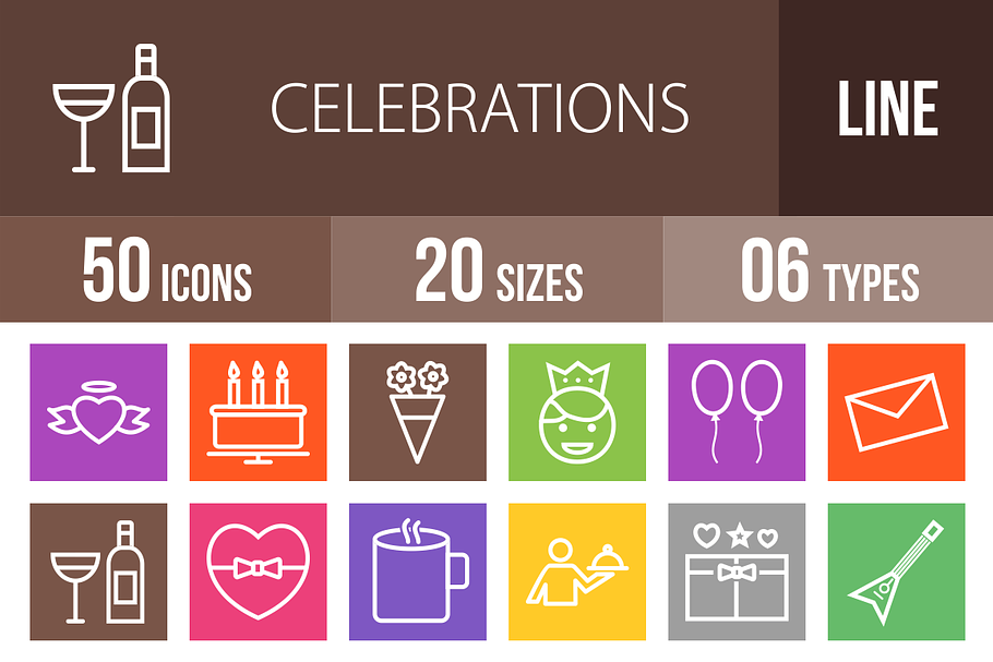 50 Celebration Line Multicolor Icons