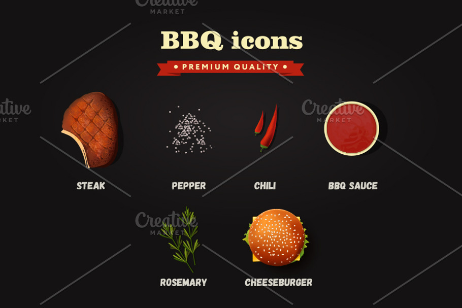 Realistic vector bbq icons set in Graphics - product preview 8