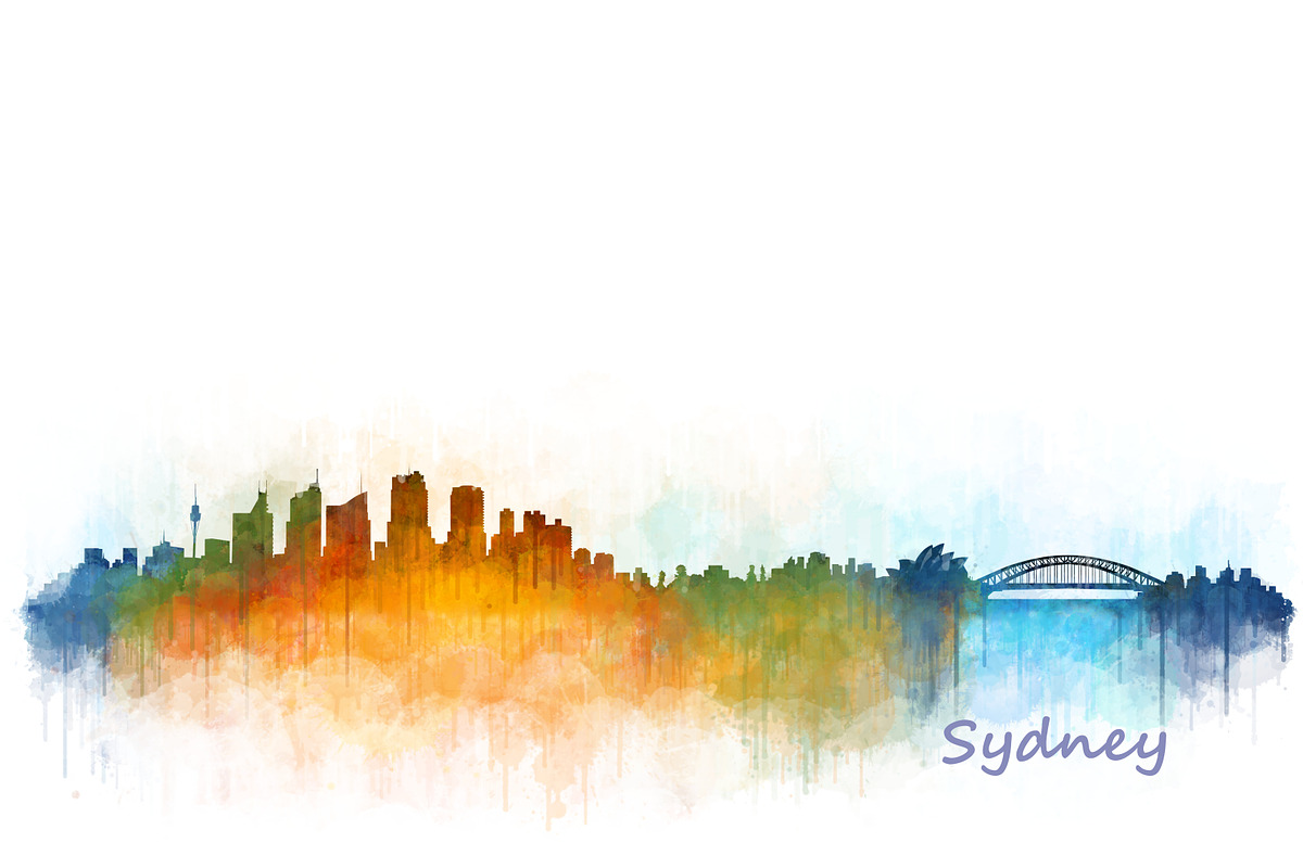 Sydney cityscape watercolor skyline in Illustrations - product preview 8