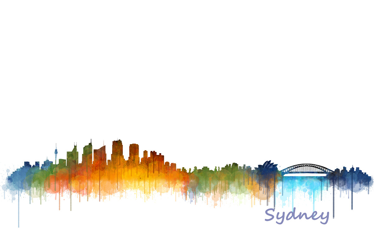Sydney cityscape watercolor skyline in Illustrations - product preview 8