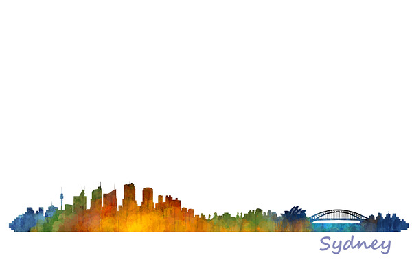 Sydney cityscape watercolor skyline