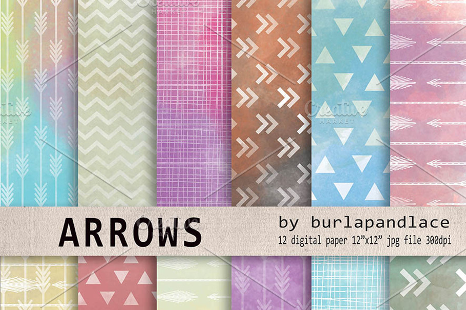 Watercolor arrows digital paper in Patterns - product preview 8