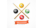 Billiard Balls Concept with Cue