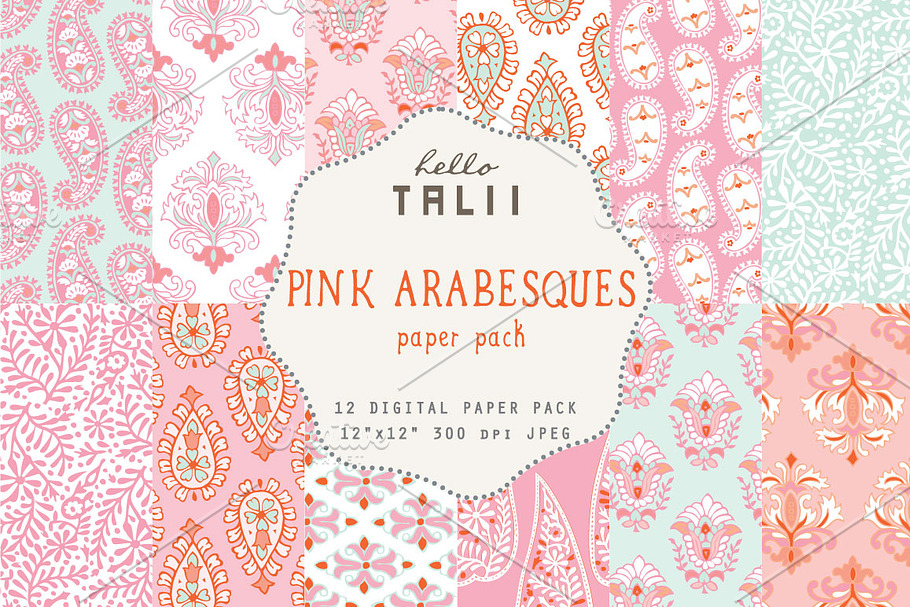 Pink Arabesques Digital Paper in Patterns - product preview 8
