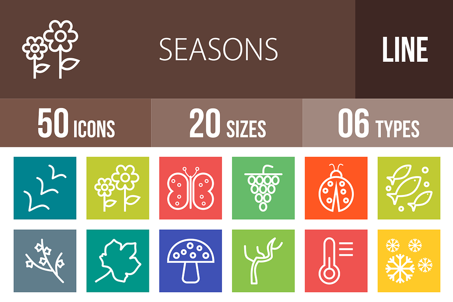 50 Seasons Line Multicolor Icons