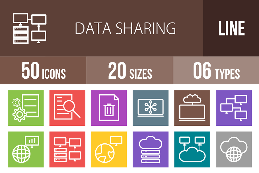 50 Data Sharing Line Multicolor Icon in Graphics - product preview 8