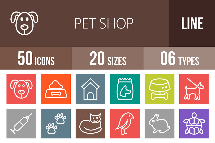 50 Pet Shop Line Multicolor Icons