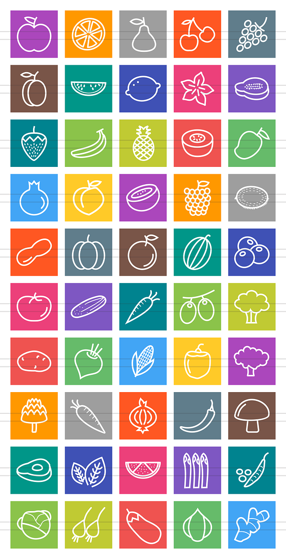 50 Fruits&Vegetables Line Multicolor in Graphics - product preview 1