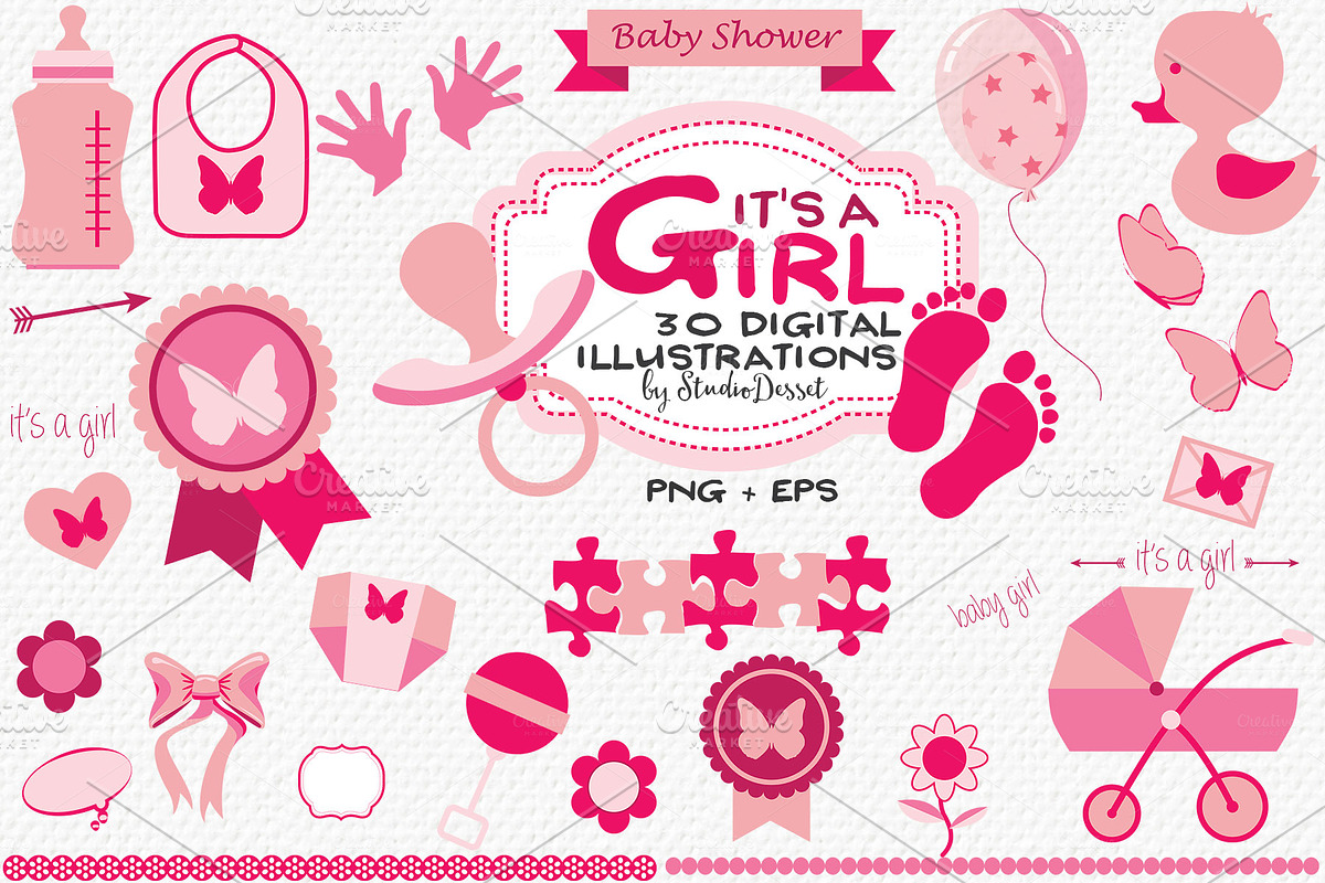 It's a Girl - Baby Shower Cliparts in Illustrations - product preview 8