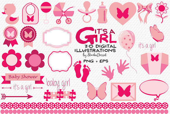 It's a Girl - Baby Shower Cliparts in Illustrations - product preview 1