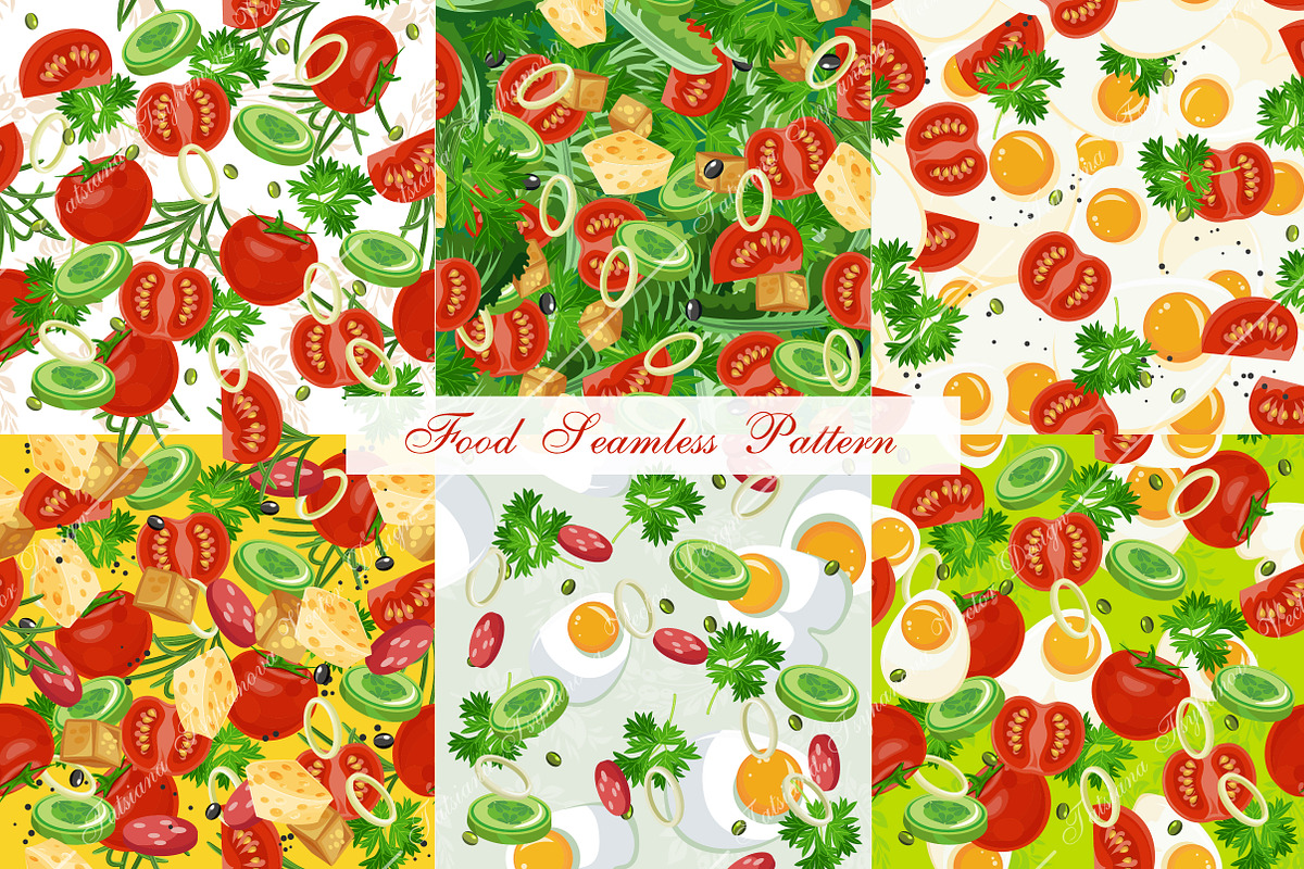 Set of six food seamless pattern in Patterns - product preview 8