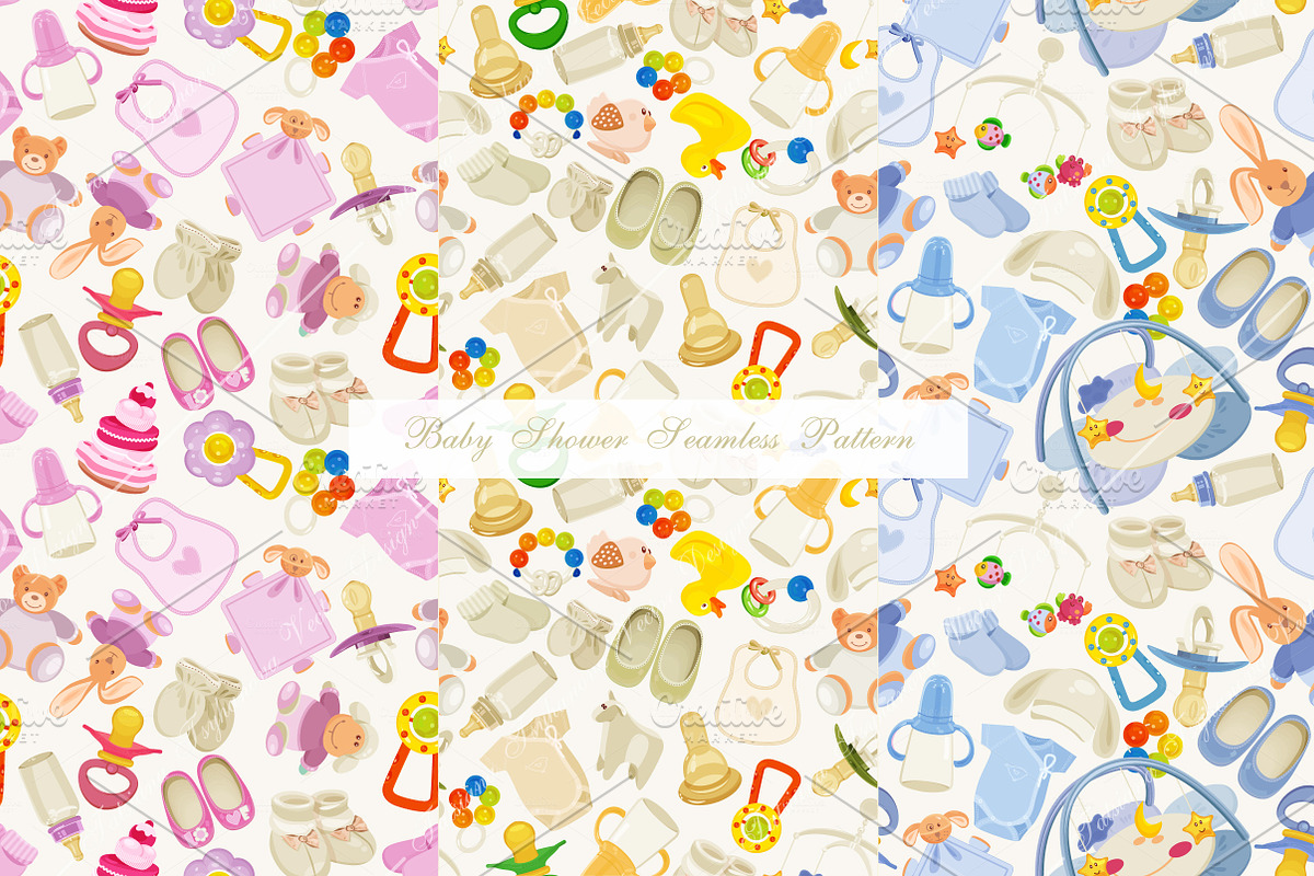 Set of seamless pattern. Baby shower in Patterns - product preview 8