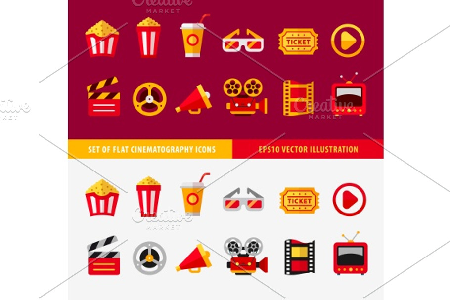 Set of flat cinema icons for online in Graphics - product preview 8