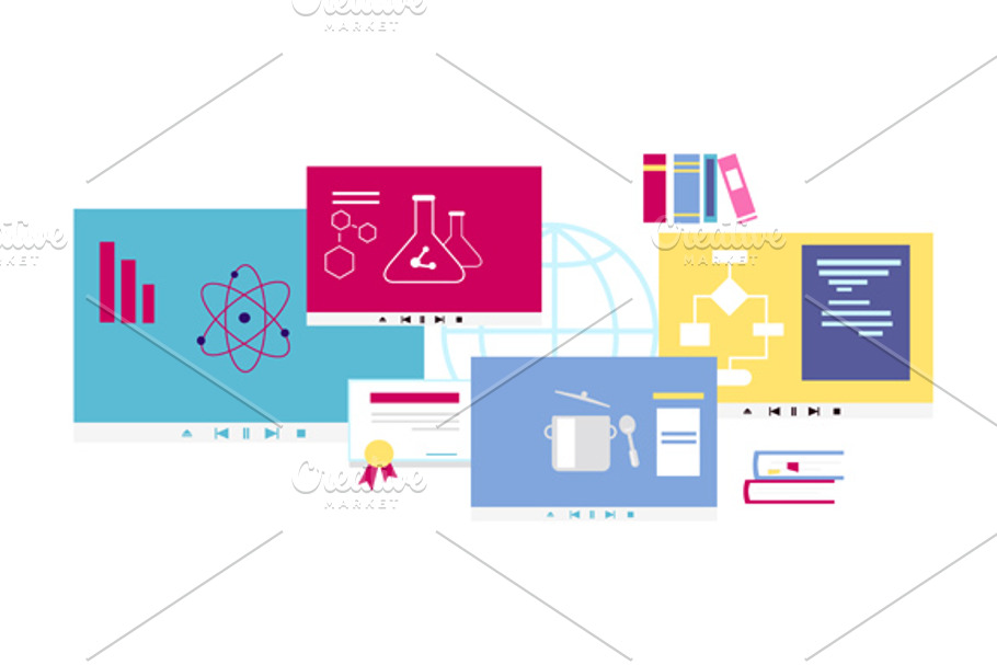Online Course Icon Flat Design Style in Illustrations - product preview 8