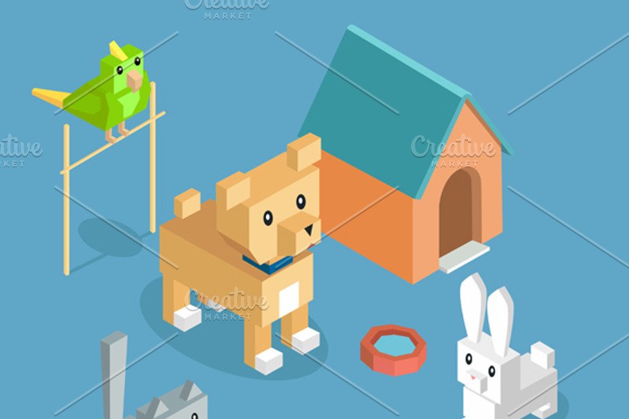Pets Set Icon Isometric 3d Design in Illustrations - product preview 8