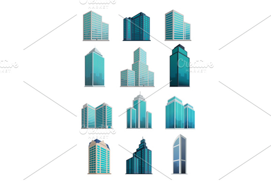 Set Icons Skyscrapers Buildings in Objects - product preview 8