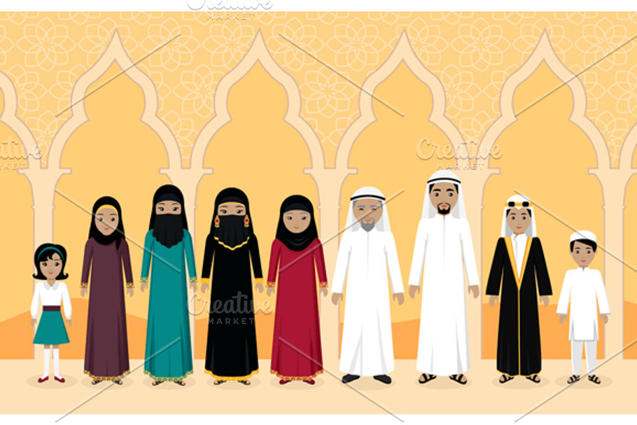 Arabian Family People Design Flat in Illustrations - product preview 8