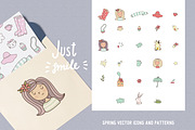 Spring vector icons and patterns