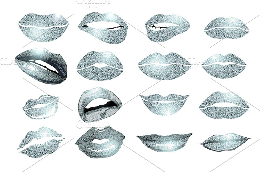 Set of 16 glamour silver lips in Graphics - product preview 8