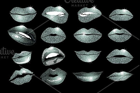 Set of 16 glamour silver lips in Graphics - product preview 1