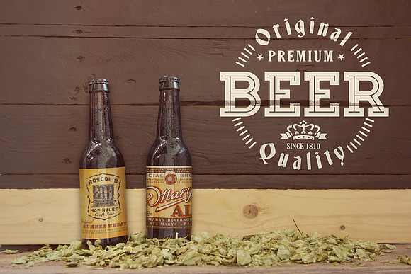 Wood Wall Malt 4 in 1 | Beer Mockup in Product Mockups - product preview 2