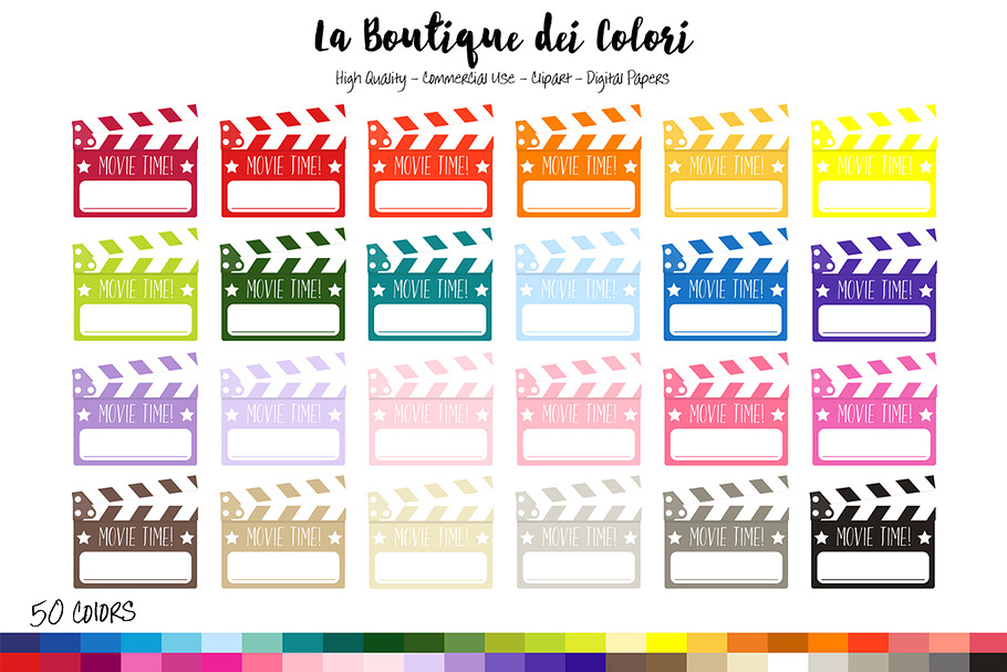 50 Rainbow Movie Clapboard Clipart