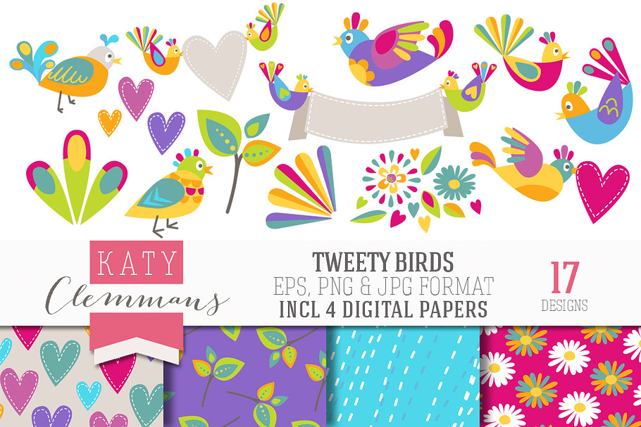 TWEETY BIRDS clip art & papers in Illustrations - product preview 8