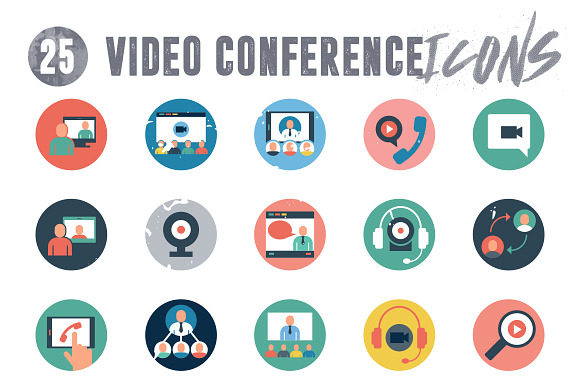 25 Web Video Conference Icons Pack in Graphics - product preview 1