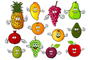 Happy cartoon fresh tropical fruits